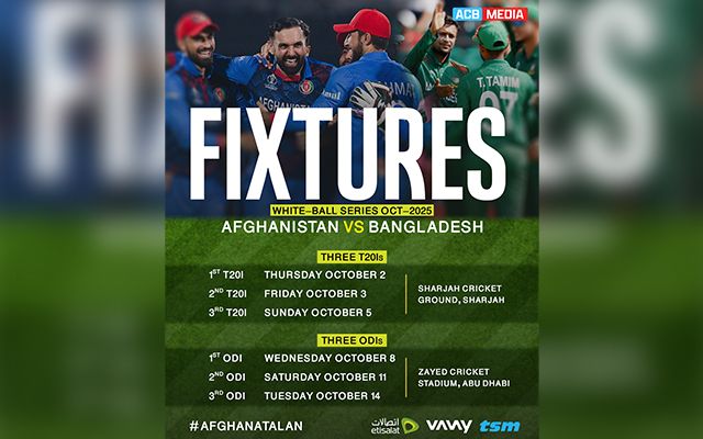 افغانستان در اوایل ماه اکتوبر برای شش بازی از تیم ملی بنگله دیش میزبانی میکند